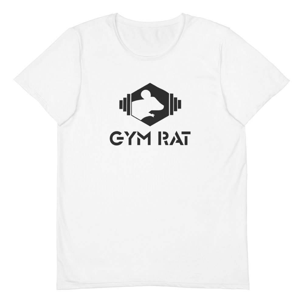 Gym Rat Athletic Mesh Tee – White with Black Logo